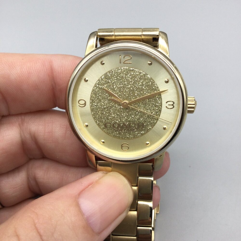 Coach Brand Watch Women 36mm Gold Tone Glitter Dial Logo New Battery 7.25" - Picture 6 of 13
